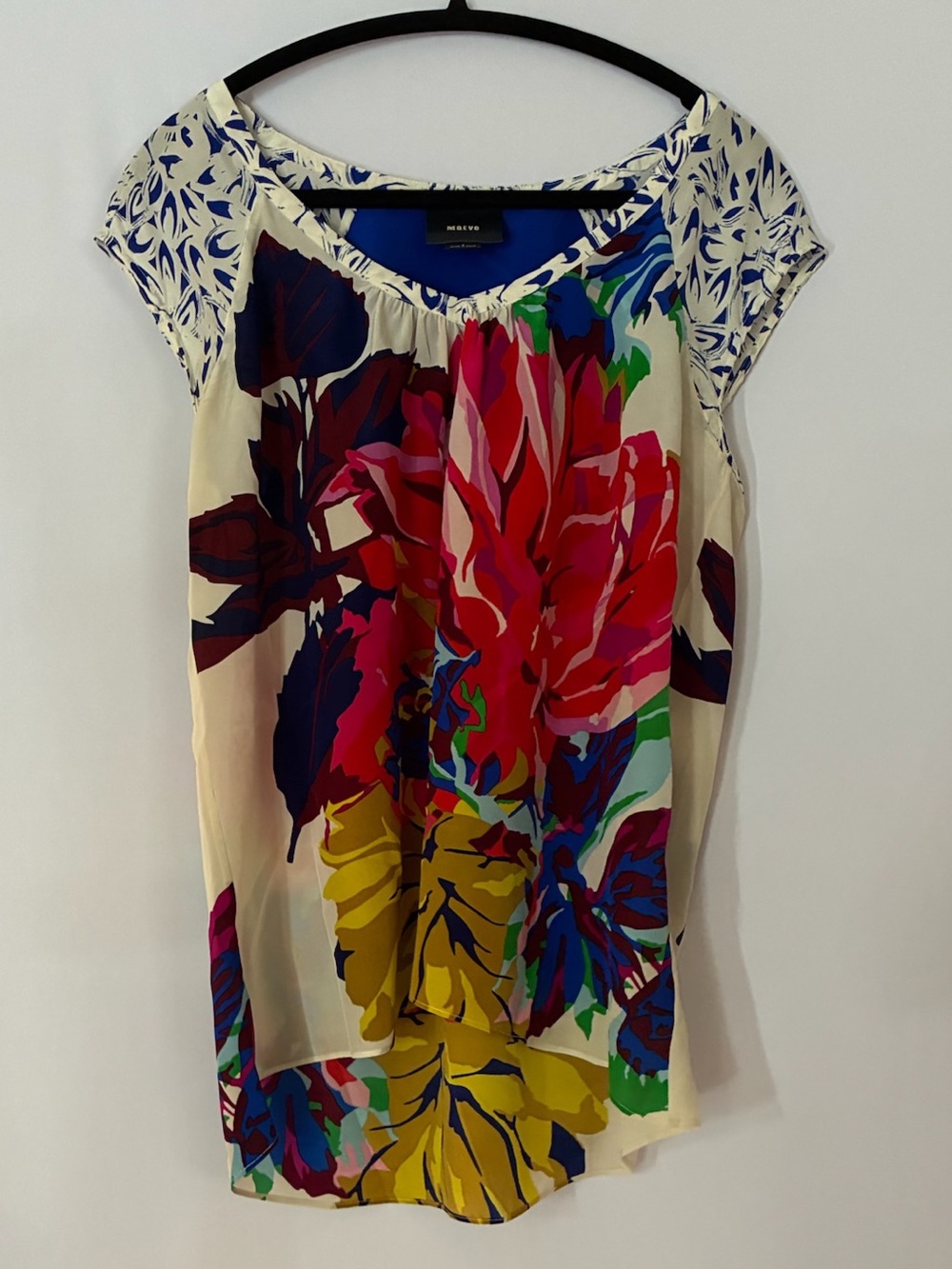 Maeve 100% Silk Cream Cap-Sleeve Floral Scoop Neck Top w/ Multicolor Print -Sz 6